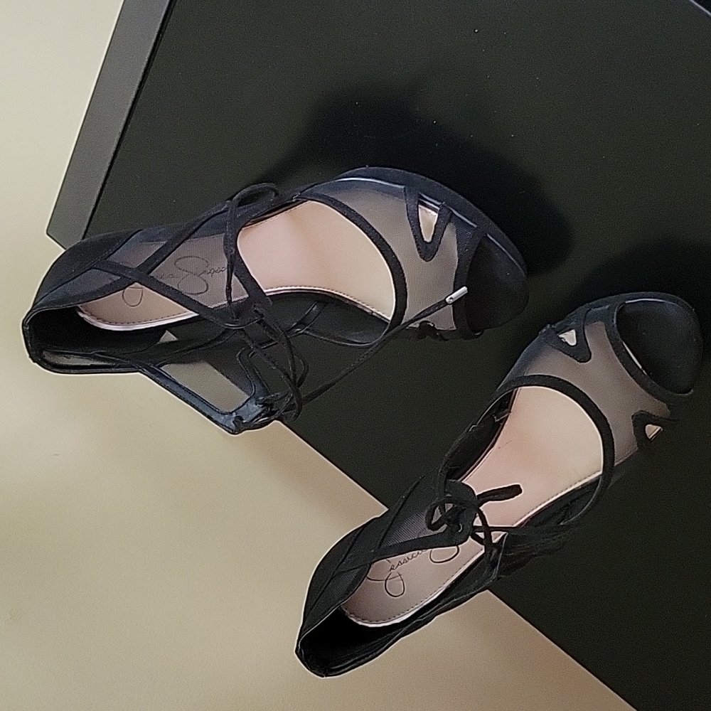 High heel see through black sandals